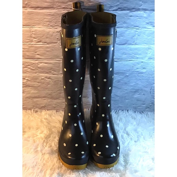 Joules Wellies Women's Black & White Polka Dot Rain Boots Size 10 - Picture 3 of 4